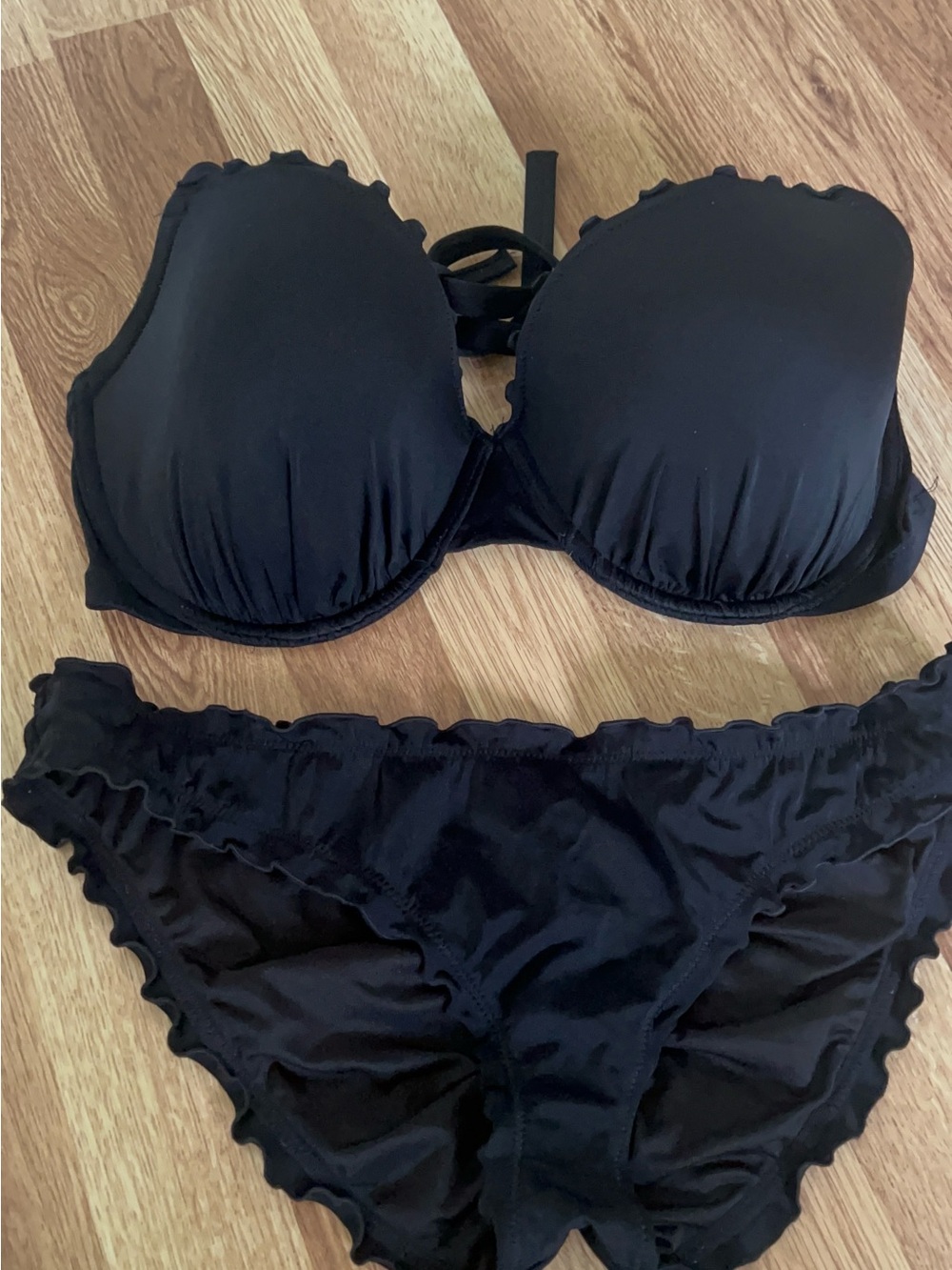 Victoria's Secret Black Ruffle Trim Bikini Set